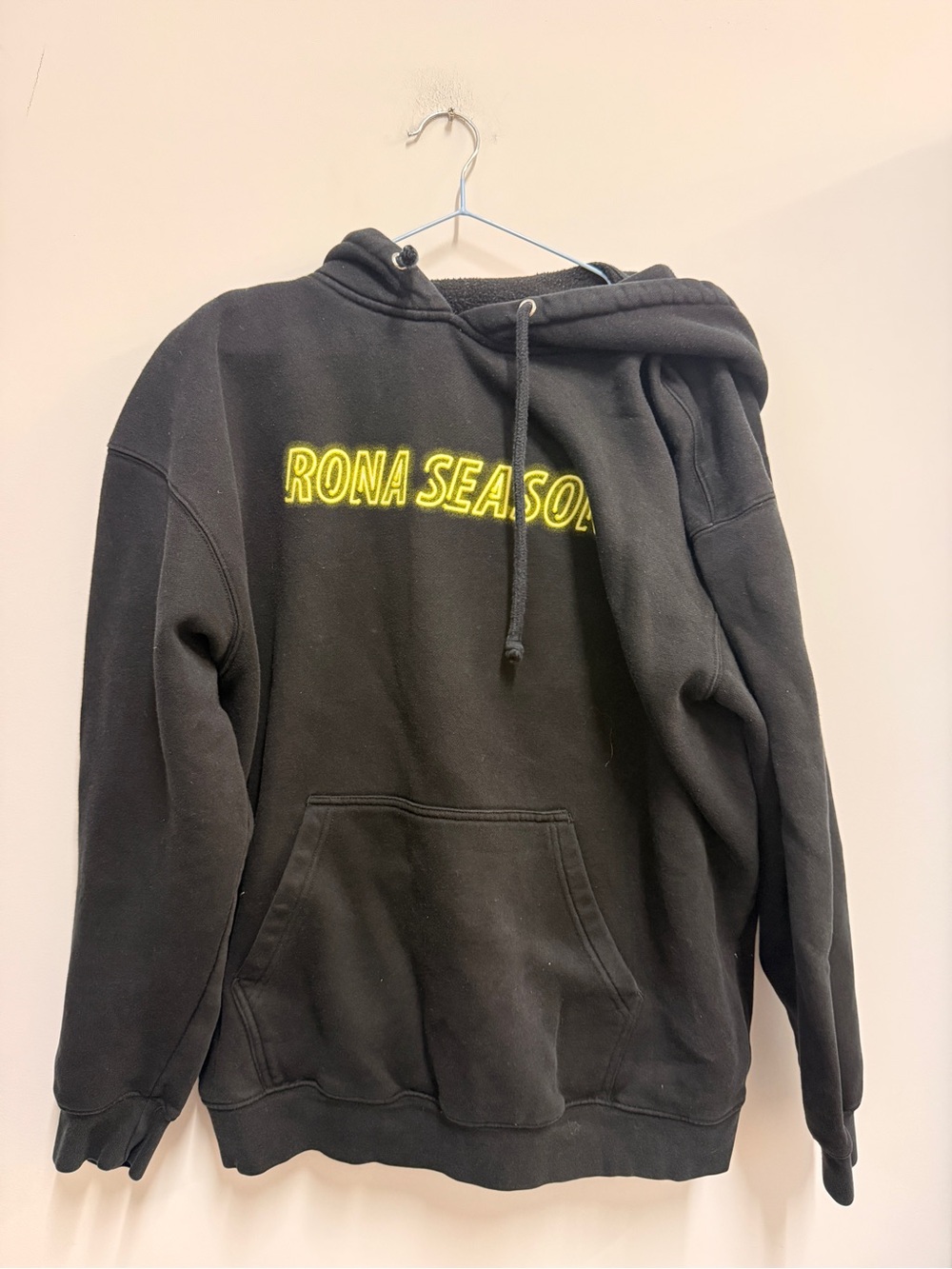 Rona Season Black Pullover Hoodie with Neon Yellow Logo